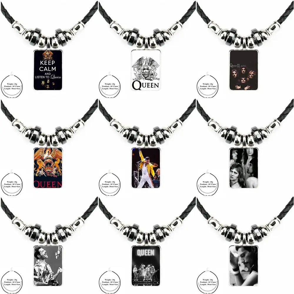

For Women Kids Gift 2018 Freddie Mercury Band Queen Black Leather Bead Pendant With Glass Cabochon Choker Long Pendant Necklace