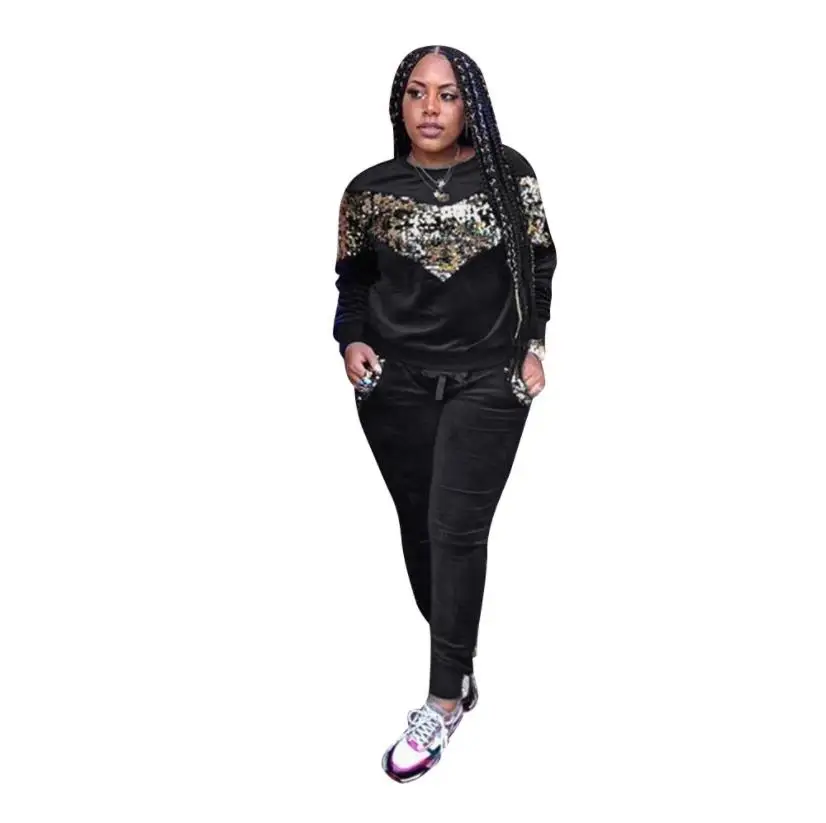 

2018 Autumn Winter Women Two Piece Set Velvet Sequin Tops and Pant Suit Casual Outfits 2 Piece Matching Sets Velour Tracksuit