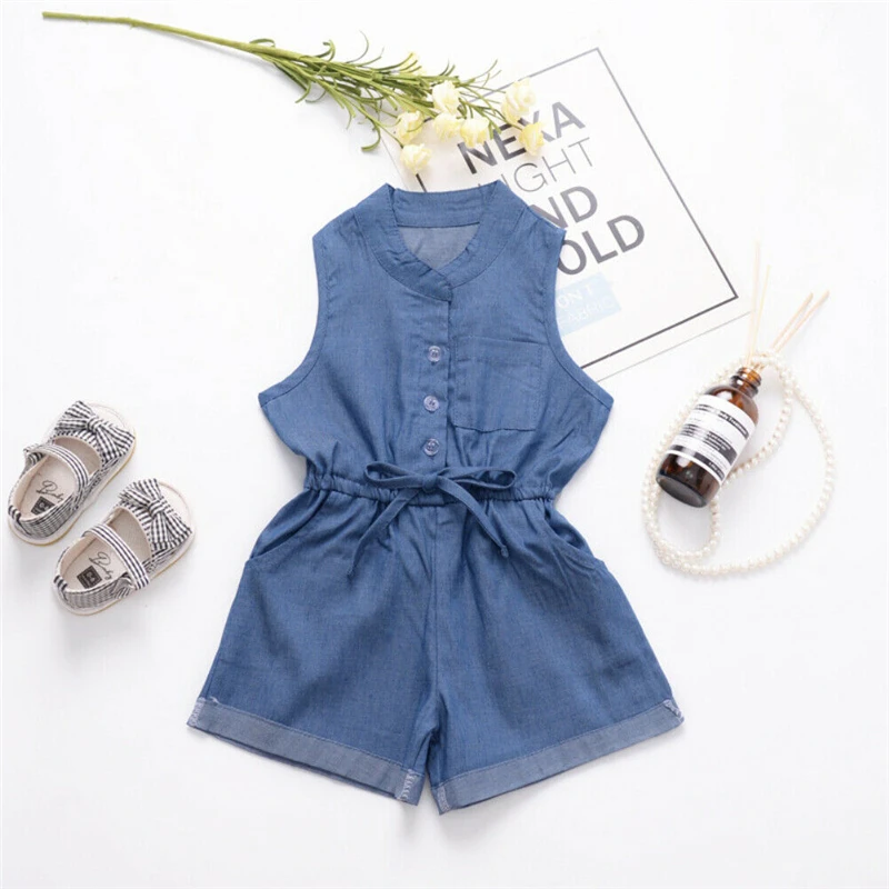 

1-5T Toddler Kid baby Girl Clothes Summer Sleeveless Solid Romper Elegant Cotton Jumpsuit Playsuit Cute lovely Sunsuit Outfit