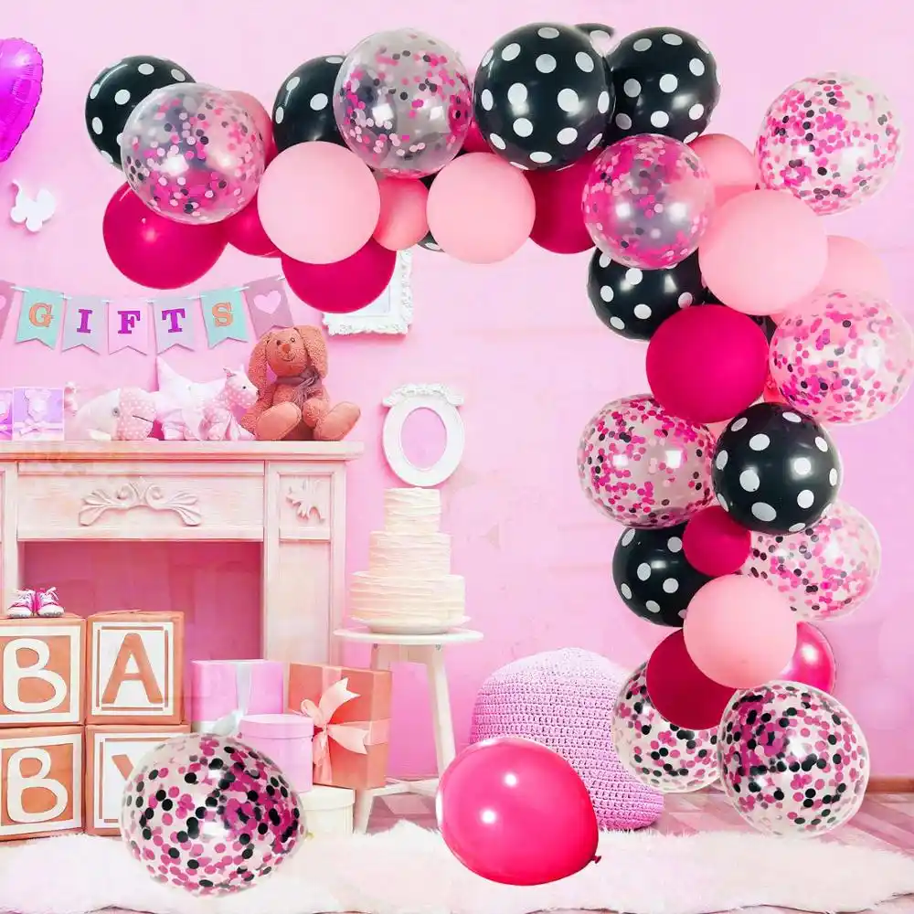 12 Inch Light Pink Rose Red Black Bot Latex Balloons With Confetti