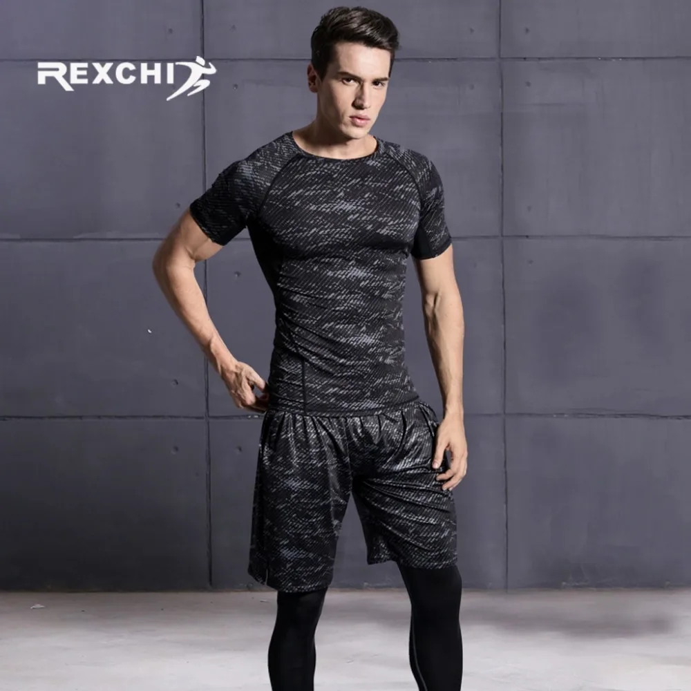 REXCHI мужской спортивный костюм, компрессионный спортивный костюм, одежда для фитнеса, тренировок, тренировок, трико для бега, бега, спортивная одежда