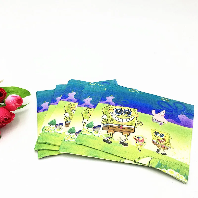 

20PCS/LOT SPONGEBOB NAPKINS KIDS BIRTHDAY PARTY FAVORS SPONGEBOB PAPER NAPKINS DISPOSABLE TABLEWARE SPONGEBOB TISSUES