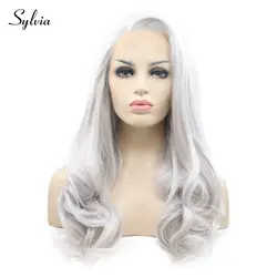 Sylvia серебристо-серые синтетические парики на шнурках спереди боковая часть объемная волна длинные термостойкие волоконные волосы для