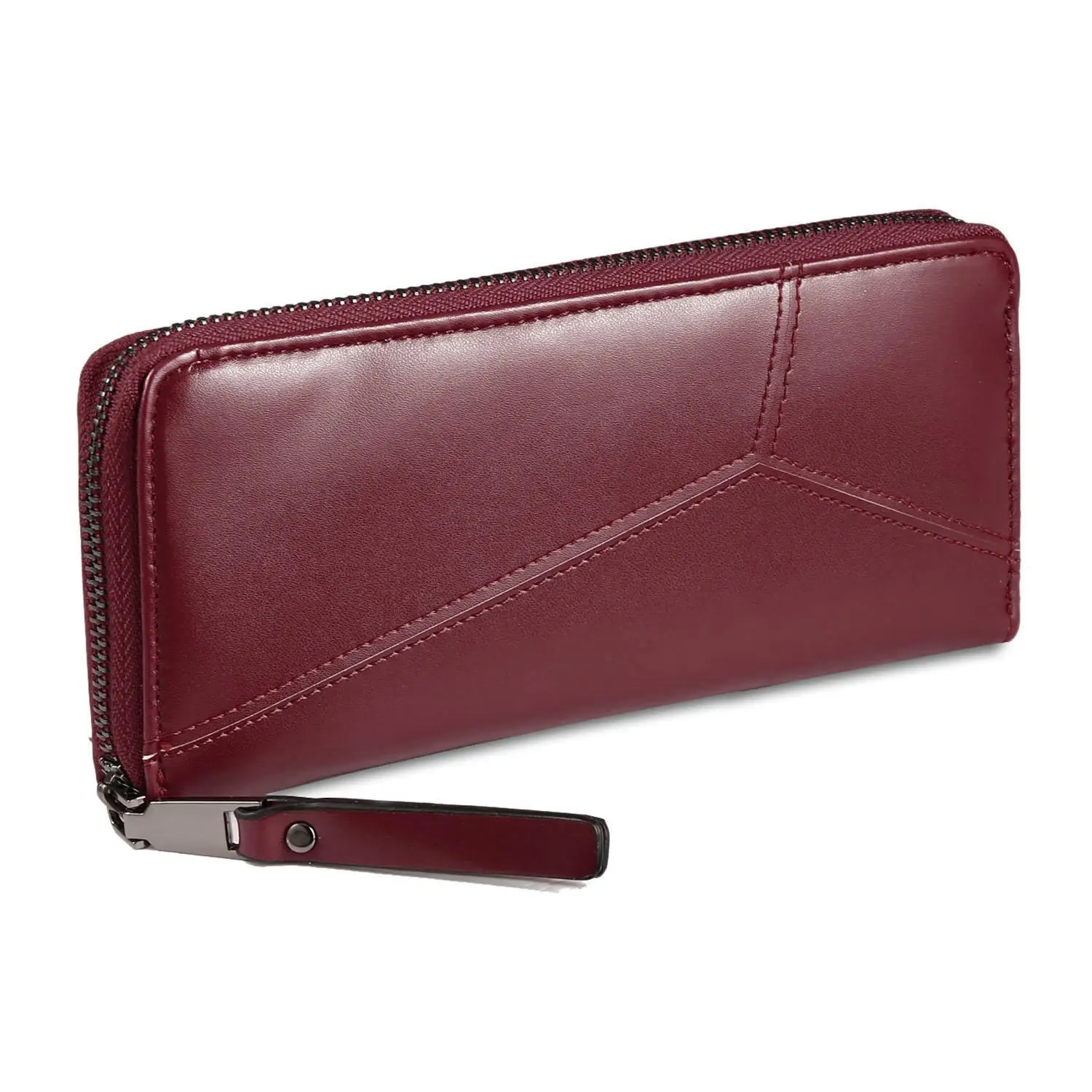 

Women Smooth Synthetic Leather Long Wallet Zipper Around Card Organize Clutch 8 card slot 5 money slot 1 zipper pocket