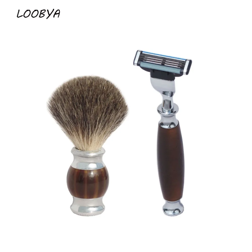 2pc/set Badger Shaving Brush With Beard Safety Straight Razor with Stainless Steel Acrylic Handle | Красота и здоровье