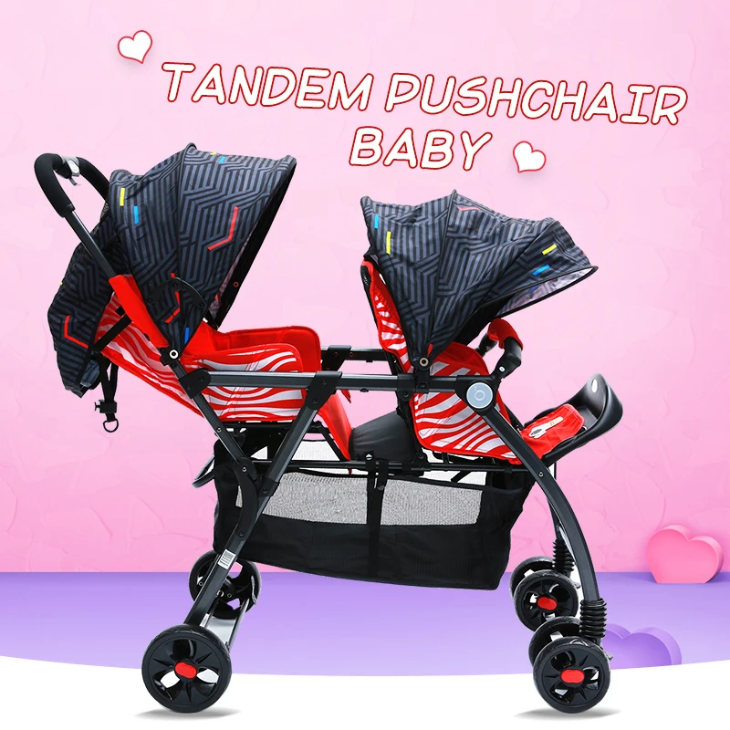 

51*99*103 cm Leather Twin Stroller Multi-function Folding High Landscape Twins Baby Strolle Red