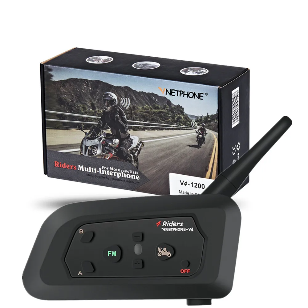 

V4 Newest Bluetoooth Helmet Headset Motorcycle Intercom 1200m Wireless Interphone HD Speaker for 4 Riders MP3 GPS FM