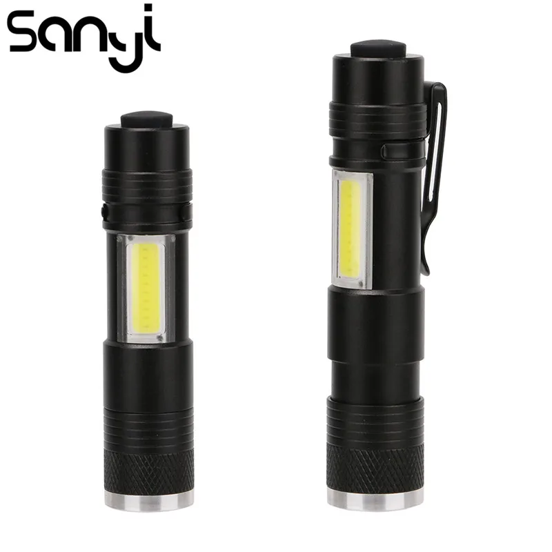 

SANYI Portable Mini XPE LED+COB LED Flashlight Torch light 4 Modes Handy Penlight for Hunting Camping Use AA/14500