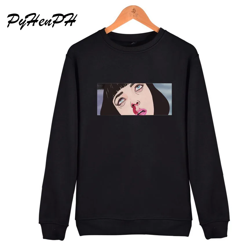 

Pulp Fiction Print Hooded Hoodie Women 2019 Harajuku Pirnt Pullover Streetwear Casual Long Sleeve Hoodies Female Thicken Coat