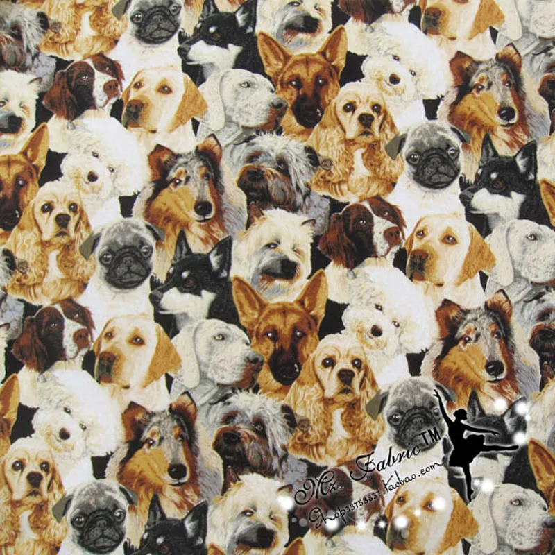 110*50cm1pc Dog Priny Fabric 100Cotton Fabric Telas Patchwork Big Dogs