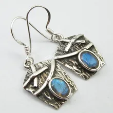 Plata PURA LABRADORITA Joyería de Inspiración Vintage, NUEVO Pendientes Classic 3.2 CM