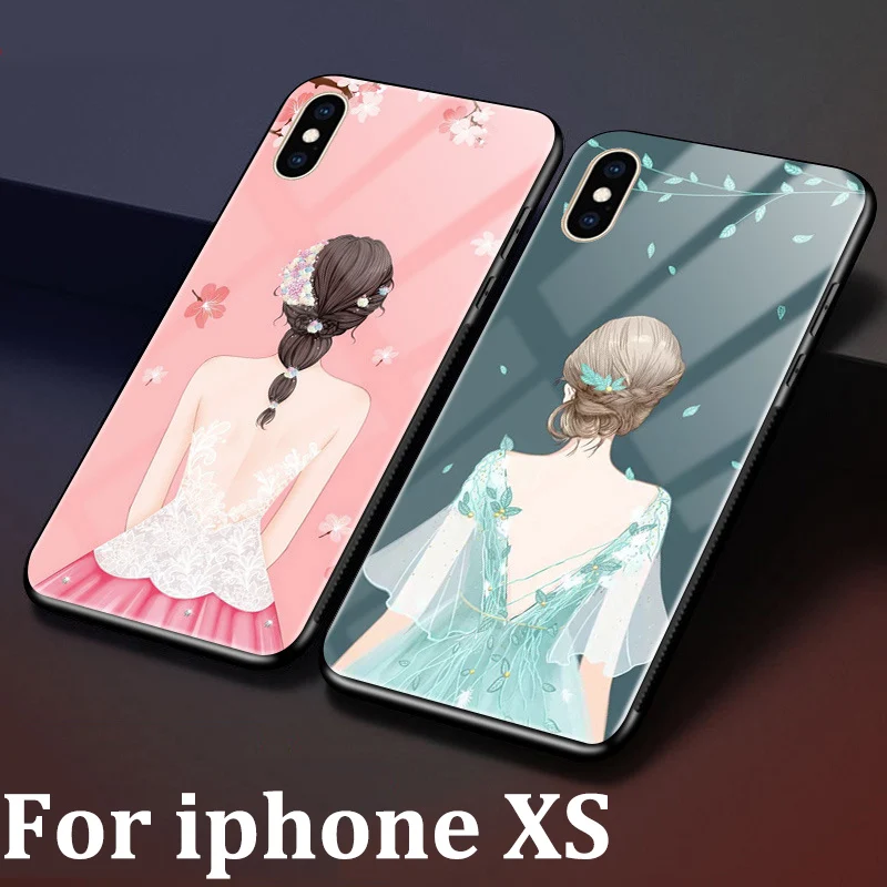 Чехол для iphone XS роскошная Дамская задняя крышка из закаленного стекла защитный