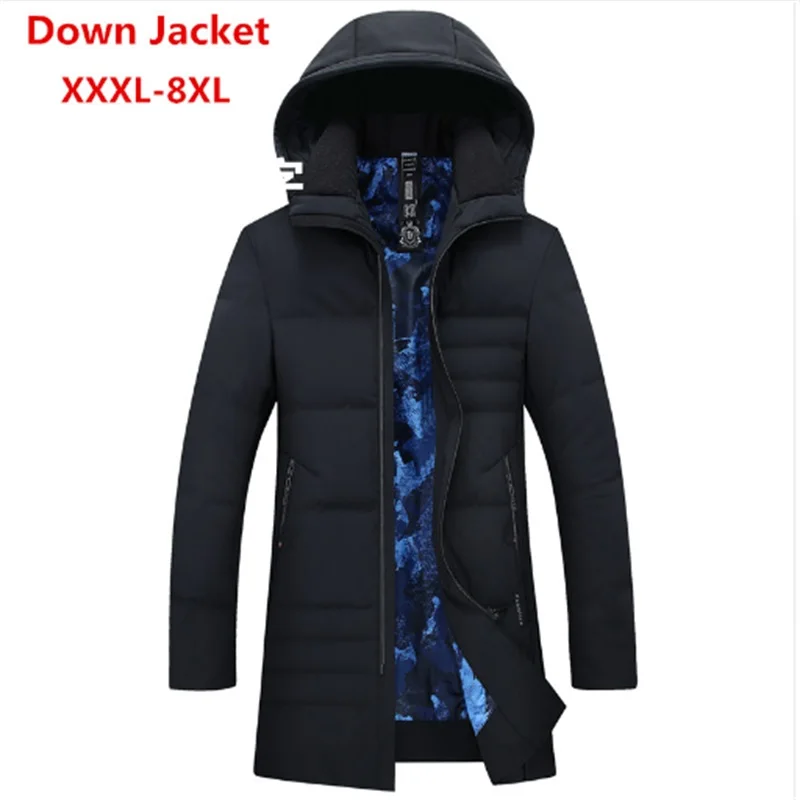 

2017 New Plus Size 7XL 8XL Winter Keep Warm Coat Casual Men Down Jacket Men's Brand White Duck Down Fur Collar Hooded Long Parka