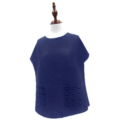 Miyake Noir Red T dark Livraison Mode Lâche À vert Vêtements Courtes rouge Manches Courte Des Conception shirt Gratuite cou bleu Brève O De Top Blue rose Stock Plissé En pAAwq5P1