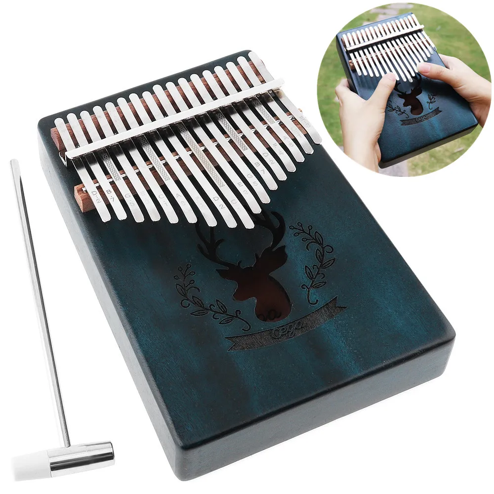 

17 Key Thumb Piano Kalimba Elk Sound Hole Green Single Board Mahogany Mbira Mini Keyboard Instrument Finger Piano Christmas Gift