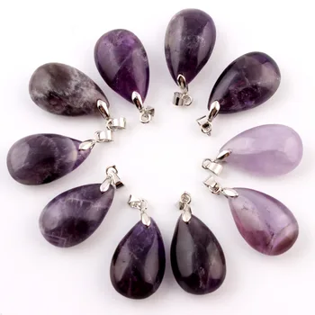 

10pcs/lot Amethysts Natural stone Water Drop Pendants Blue point Pendulum Crystal Chakra Healing Reiki Beads Free pouch