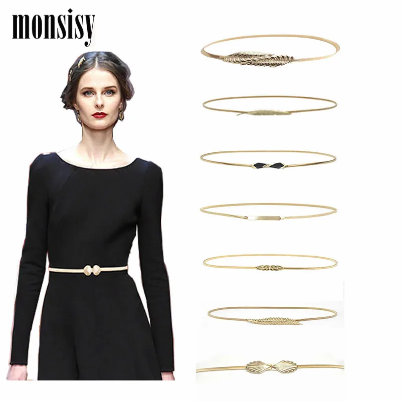 

Monsisy 2019 New Women Stretch Belts Elastic Metal Belts Shiny Luxury Thin Waist Belts For Ladies Fashion Dresses Femme Ceinture