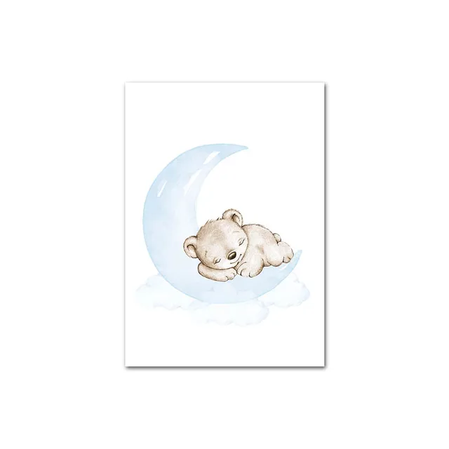 Moon Star Bear Child Wall Poster Canvas Art Print Simple Cartoon Painting Nordic Kids Decoration Picture Baby Boy Bedroom Decor Picture 2