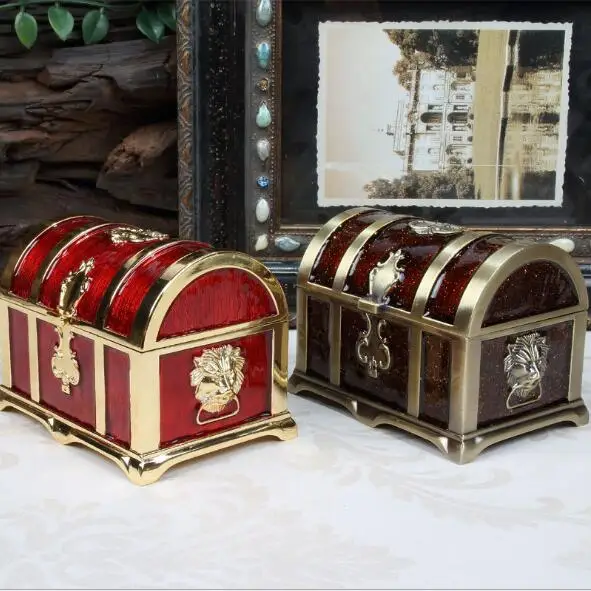 

Size M Vintage Bronze Color with Coffee Enamel Pirates of the Caribbean Treasure Box Chest Metal Jewelry Case Trinket Gift Box