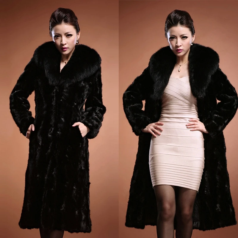 F1008 2018 Plus Size 6XL XXXL 4XL 5XL Winter Warm Full Length Faux Fur Coats With Fur Collar Vintage Fake Mink Fur Coats Women