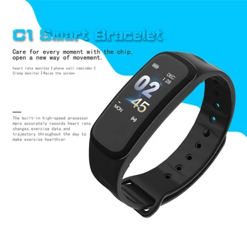 

C1Plus Smart Band Blood Pressure Fitness Tracker Heart Rate Monitor Smart Bracelet Black Men Watch for Sport Climbing