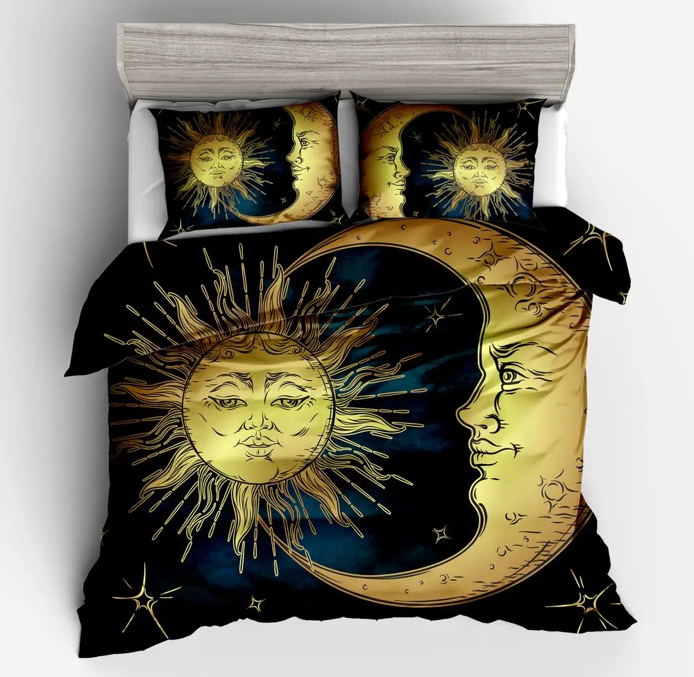 Fashion Beautiful Stars 3d Yellow Black Blue Sun Moon Duvet Cover