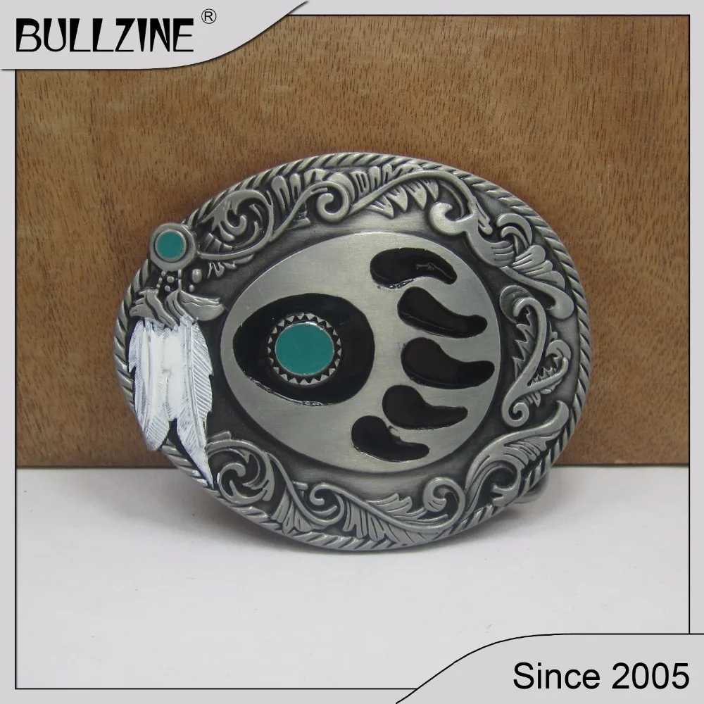 

The Bullzine Western belt buckle with pewter finish FP-02196 suitable for 4cm width snap on belt