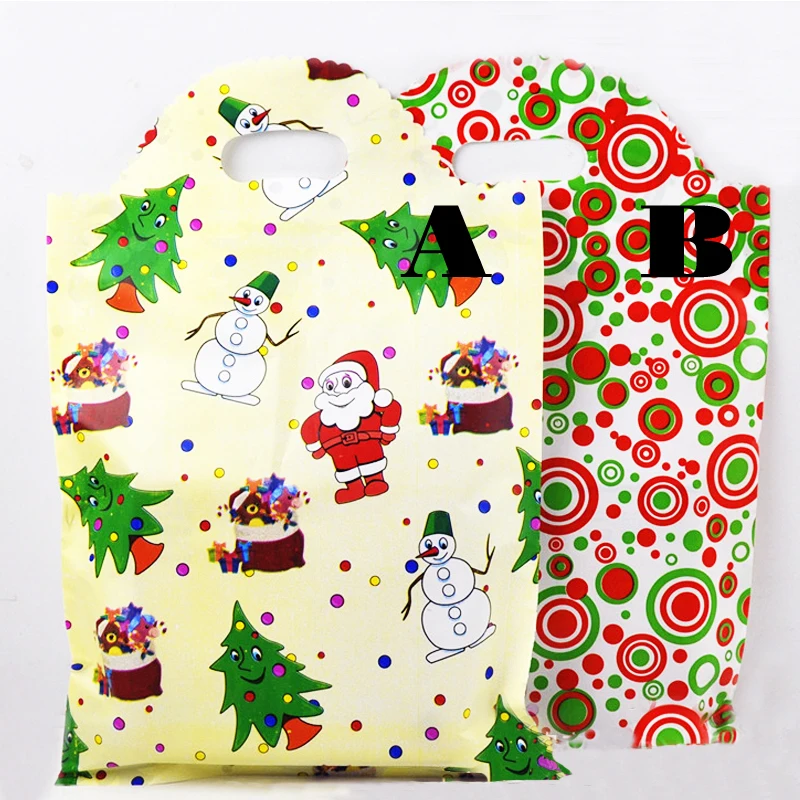 25x40cm Christmas Gift Plastic Bags With Handle 50pcs/lot Clothes