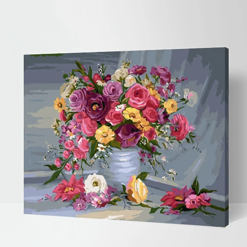 MaHuaf-W1352 Multicolored bouquet still life coloring by numbers on canvas hand painted cuadros picture painting for wall decor 