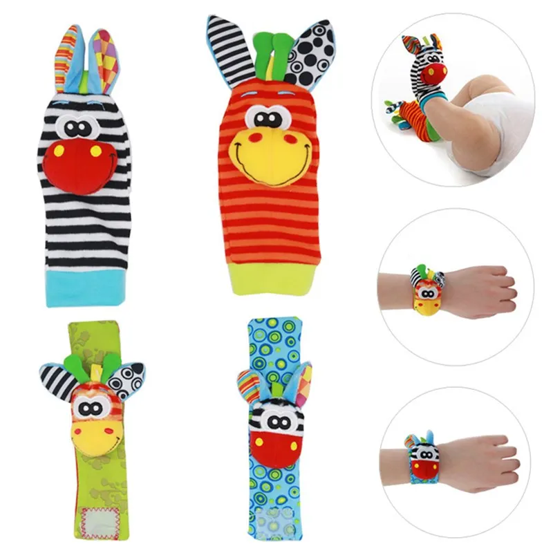 Высокое качество 2/комплект из 4 предметов для малышей, игрушка-погремушка на запястье носки с изображениями животных Детские носки с забавными мультяшными рисунками с упаковкой для продажи в розницу 20% Off