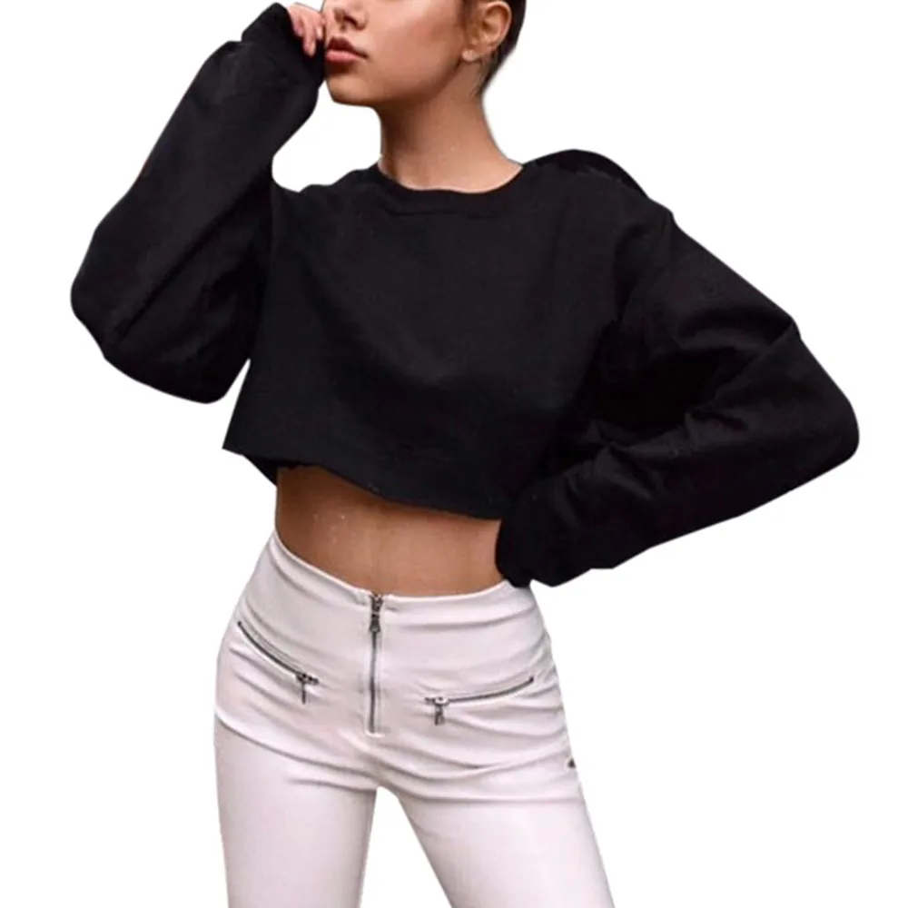 Новинка, модная повседневная женская курточка для спортивного костюма с длинными рукавами, свободная футболка, блузка, топ, спортивная одежда, пуловер - Цвет: Черный