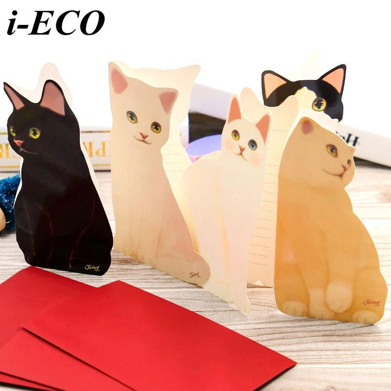 5 Pcs Papier Chat Pliage Cartes D Invitation Et Merci Carte De Voeux D Anniversaire De Noel Cartes Enveloppe Ecriture Papier Papeterie Cadeaux Aliexpress