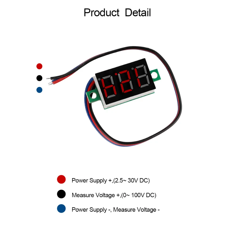 ONEVER 3-Провода DC 0-100 В мини автомобиль цифровой вольтметр детектор 0.3" Красный светодиод Дисплей Панель напряжение вольтметр Gauge DC 0-100 В