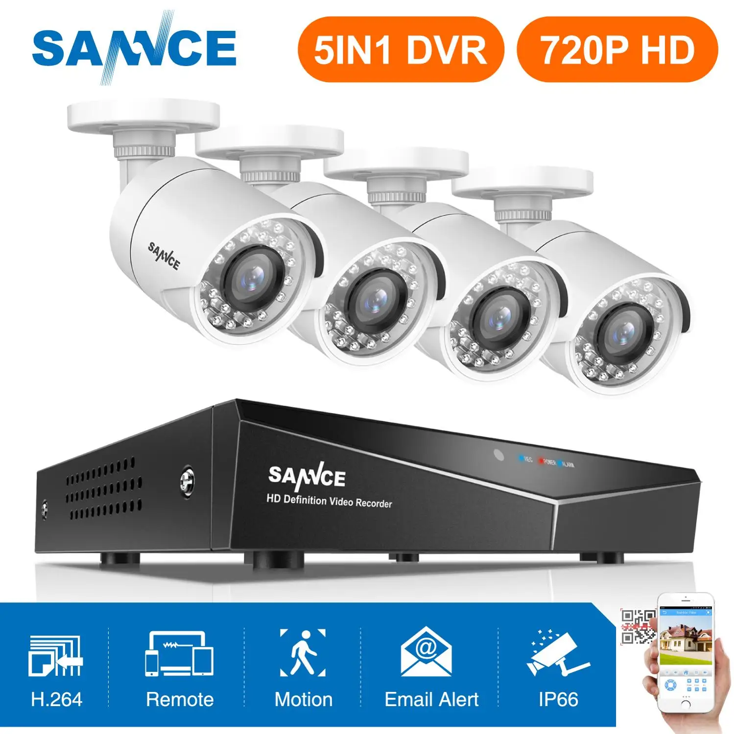 SANNCE 4CH 720P HD видео система безопасности 1080N 5в1 DVR с 4 шт 1MP Открытый Всепогодный Смарт