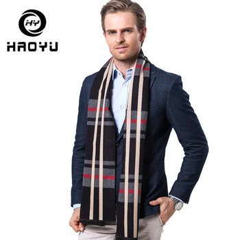 

Men Winter Scarf Long Plaid Keep Warm Cashmere Scarf Casual Offical Neckerchief Brand Shawl For Men Gift Scarves HAOYU 180cm