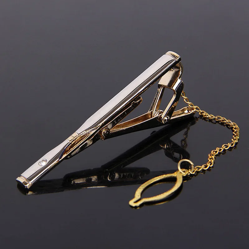 

i-Remiel 2018 New Fashion Enamel Brooch Gold Silver Metal Tie Clip for Men's Ties with Chain Cheap Clips Mens Shirt Collar Pins