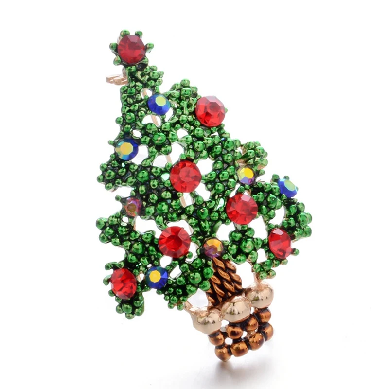 1Pc New Christmas Tree Brooches For Women Rhinestone Inlay Fashion Jewelry Festival Brooch Pins Good Gift Winter Coat Cap Brooch