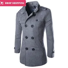 Прямая поставка, Осень-зима, новинка, хорошее качество, мужской шерстяной Тренч, мужской двубортный тонкий плащ-Пыльник, ветровка, t2973