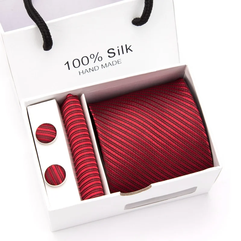 XGVOKH однотонный мужской комплект галстуков модный подарок галстук запонки турецкие огурцы, жаккардовый галстук на шею костюм Свадебная вечеринка рубашка аксессуары - Цвет: Бордовый