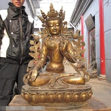 Bi002412 3" Тибет Буддизм Фейн Старый бронзовый Семь Глаз падма Белая Тара Кван-Инь Будда ST