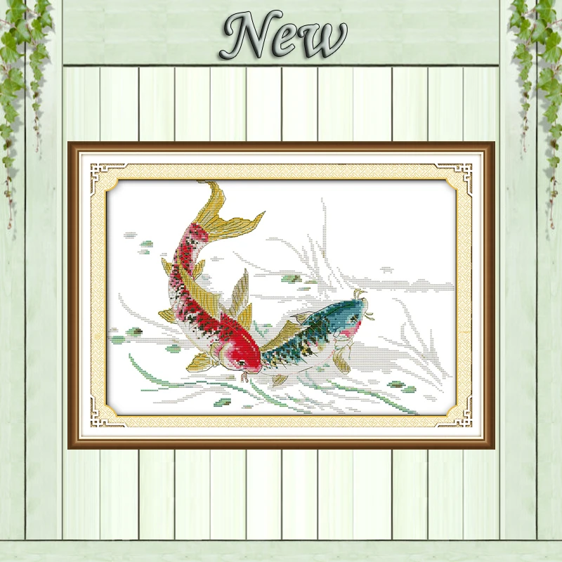 

Playing carps Mascot decor paintings Counted Print on canvas Needlework Kits DMC 14CT 11CT NKF Cross Stitch Embroidery Sets fish