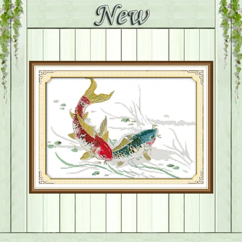

Playing carps Mascot decor paintings Counted Print on canvas Needlework Kits DMC 14CT 11CT NKF Cross Stitch Embroidery Sets fish
