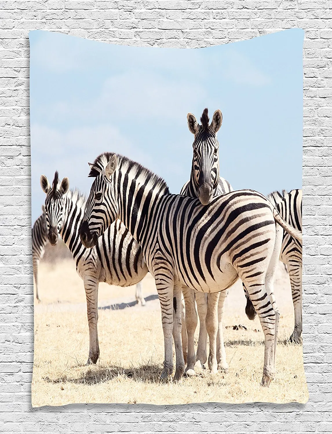 Zebra Tapestry Wildlife Wall Decor Three Zebras in National Park and