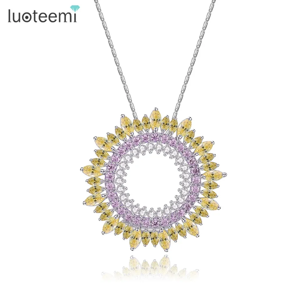 Image LUOTEEMI New Delicate Luxury Sparking Cubic Zirconia Round Vintage Pendant Necklaces For Women Thanksgiving And Christmas Gifts