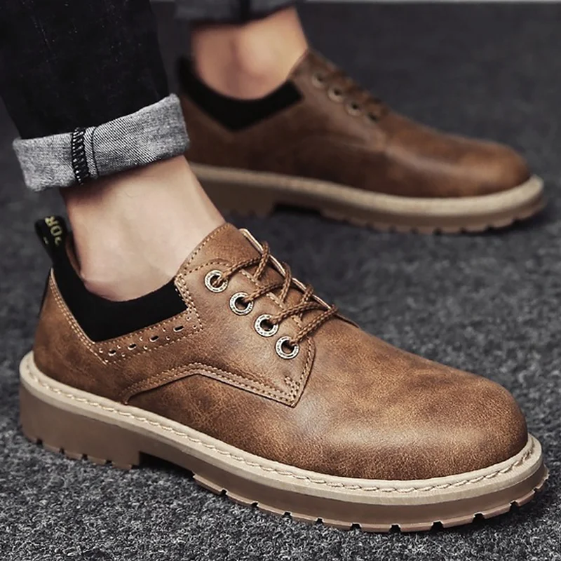 

Boots men leather lace-up sewing fashion ankle boot round toe increase hard-wearing male boot 2018 new designer autumn