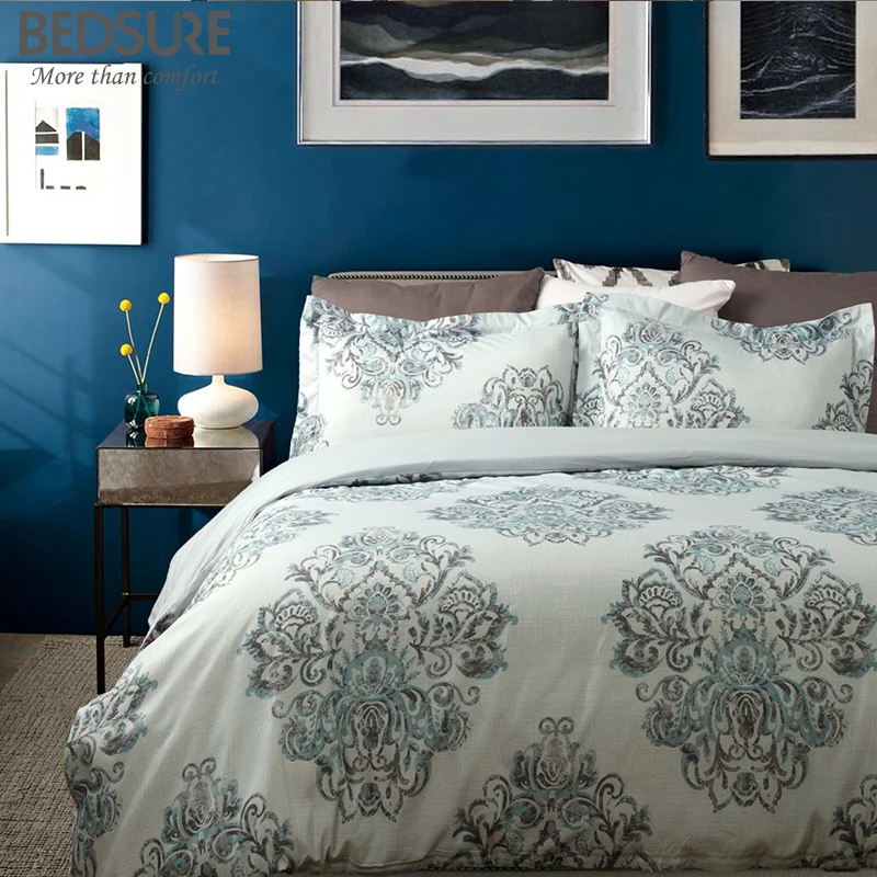 Bedsure Duvet Cover Set Soft Print Hypoallergenic Washed Cotton Pillowcase Duvet Cover Bed Quilt 
