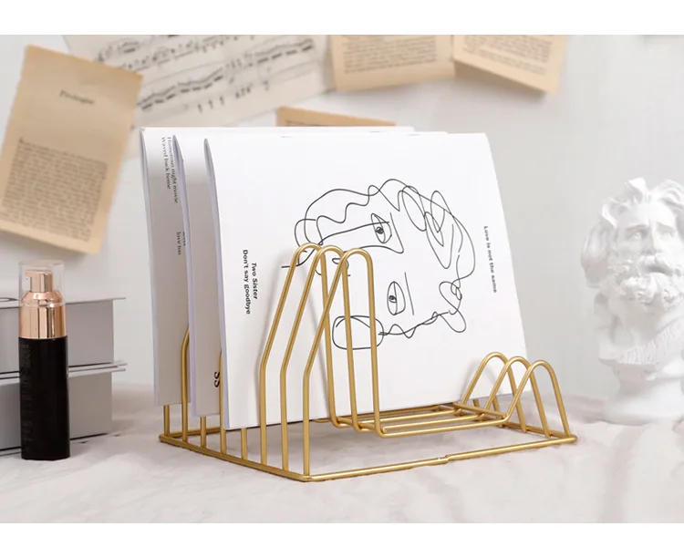 1 قطعة الشمال نمط الذهبي الحديد الفن شبكة تخزين الرف حامل كتب ثلاثة طبقة سطح المكتب مجلة الرف المنزل حامل مُنظِم JL 246