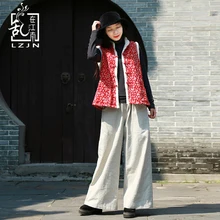 LZJN chaleco Vintage para mujer, chaleco de Otoño Invierno, estilo chino, chaqueta sin mangas con estampado Floral, chalecos de lana roja, abrigo de piel sintética