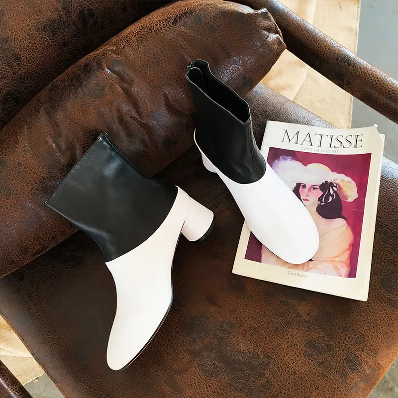 Stiefeletten Frauen Stern Booties As Marke Pic Botas Weiß Zurück Kappe Schuhe Runde Retro Zipper Runway Ferse Schwarz Leder Kurze C80nwxnOpq