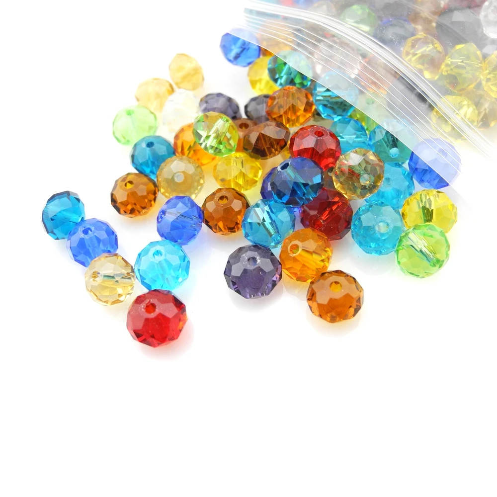 8mm Assorted Color Crystal Glass Bead Rondell Loose Beads 30pcs/pkin